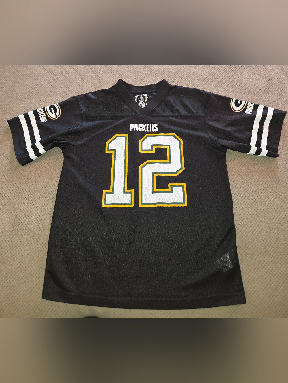 NFL Green Bay Packers Aaron Rodgers #12 Jersey Size Youth Xlarge black white